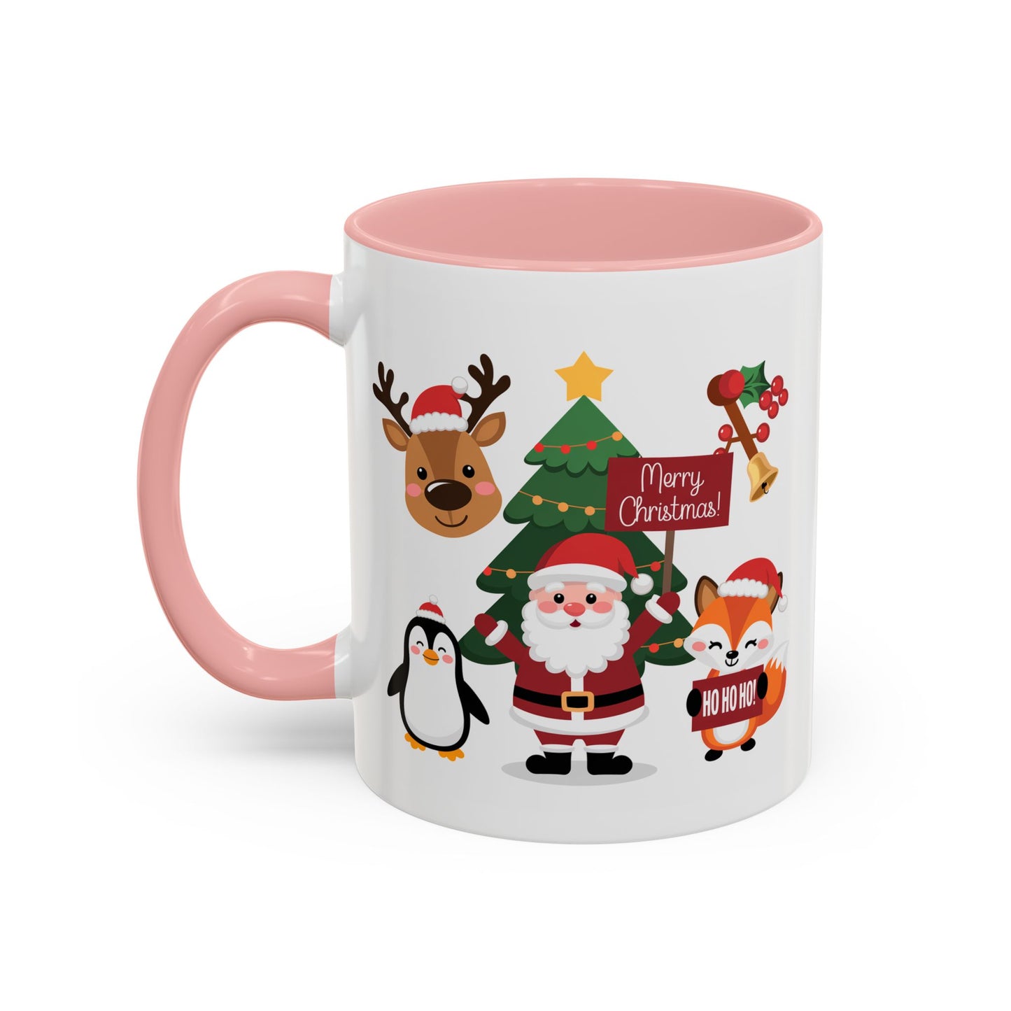 Christmas - Merry Christmas White Text Santa Reindeer Penguin Fox