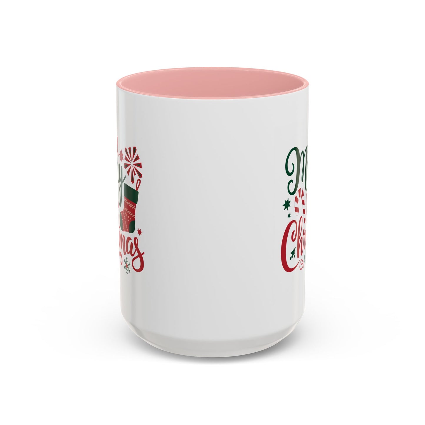 Christmas Mug - Merry Christmas Green & Red Text Star Candy Cane Stocking Snowflake