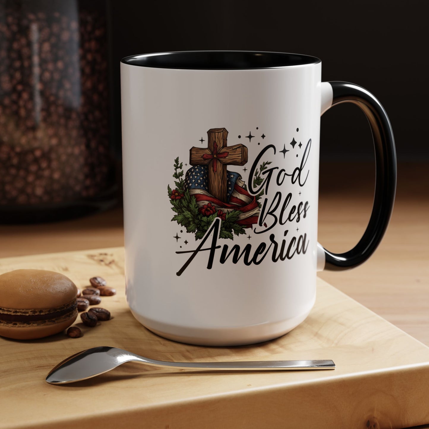 4th of July Mug - God Bless America Cross Flag