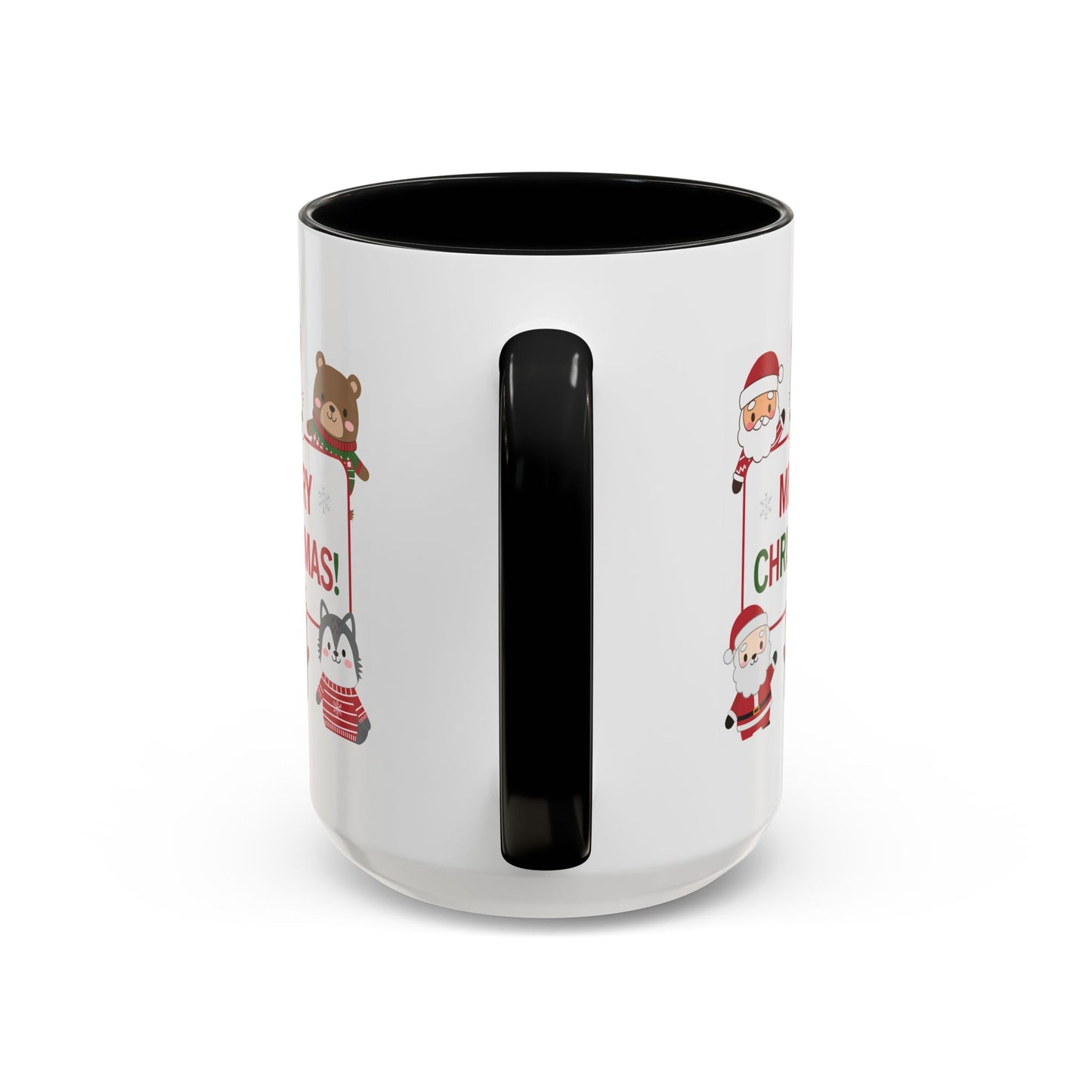 Christmas Mug - Merry Christmas Red & Green Text Santa Cute Animals