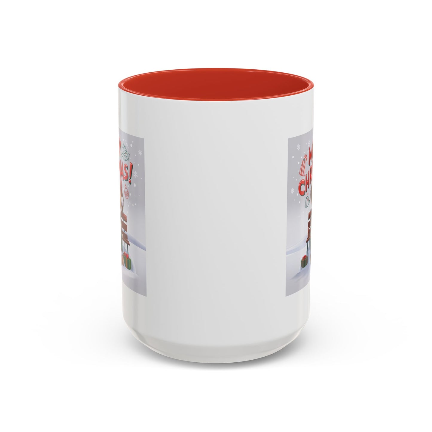 Christmas Mug - Merry Christmas Red Text Puppy Green Top