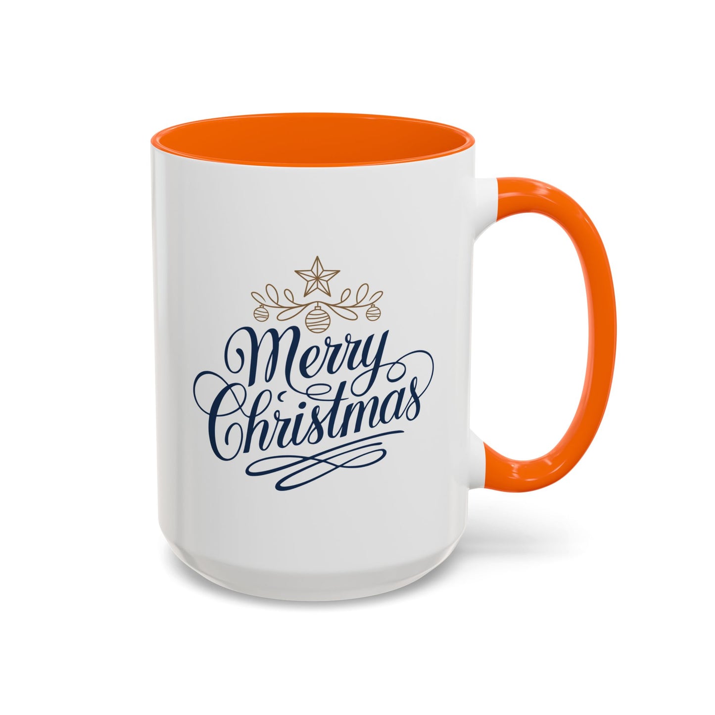 Christmas Mug - Merry Christmas Blue Text Gold Ornaments