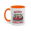 Christmas Mug - Merry Christmas Maroon Text Camper Trees Snowflakes