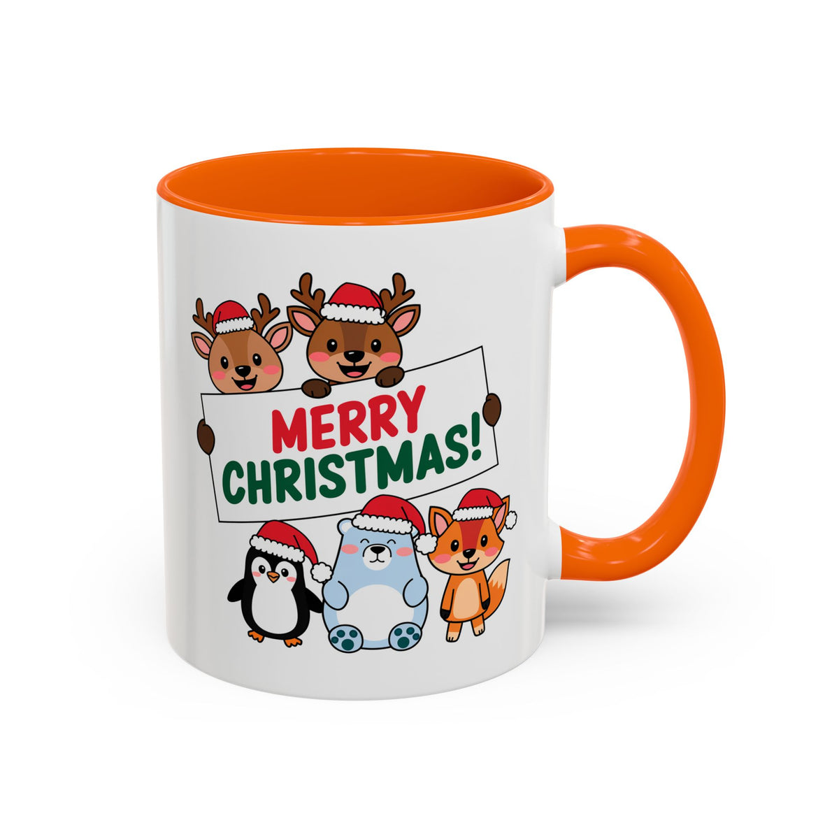 Christmas - Merry Christmas Red & Green Text Reindeer Penguin Bear Fox