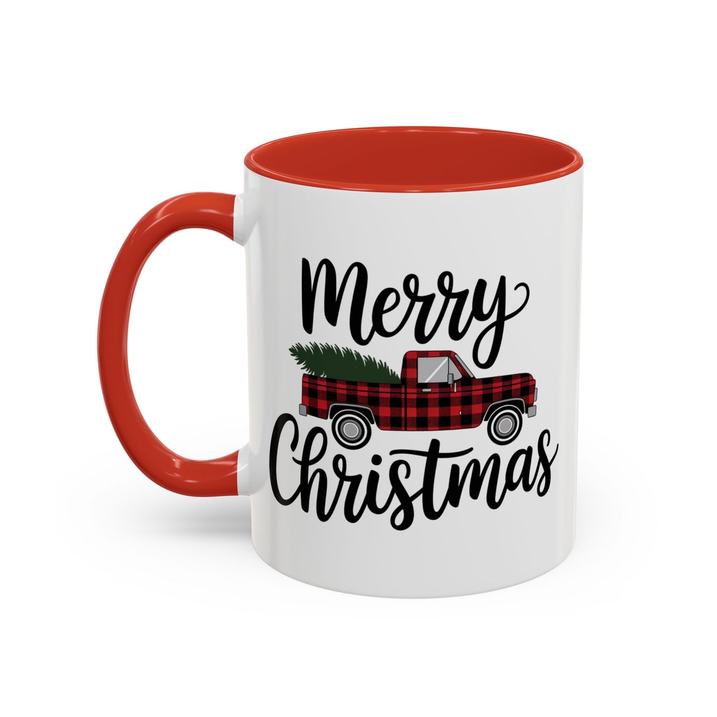 Christmas Mug - Merry Christmas Black Text Tartan Truck