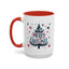 Christmas Mug - Merry Christmas Maroon & Blue Text Tree Hearts Stars