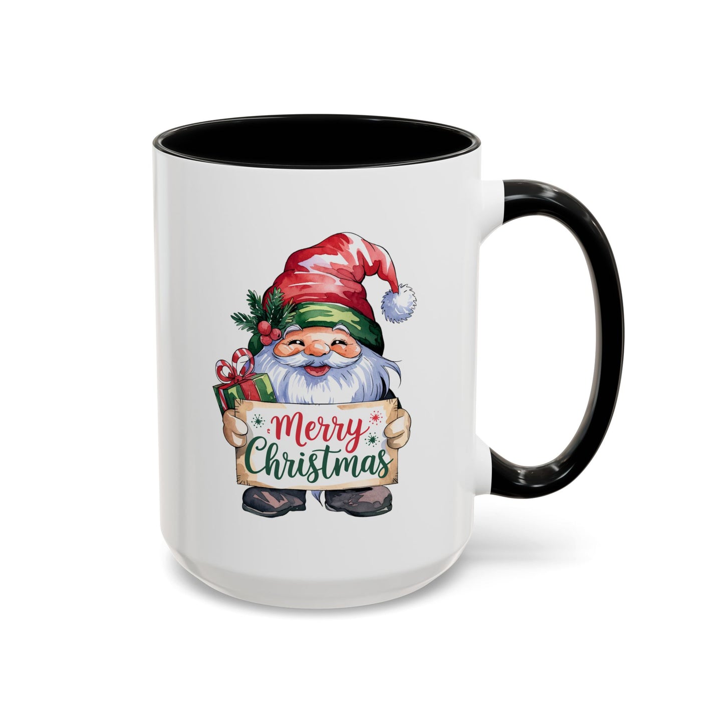 Christmas Mug - Merry Christmas Red & Green Text Gnome Present