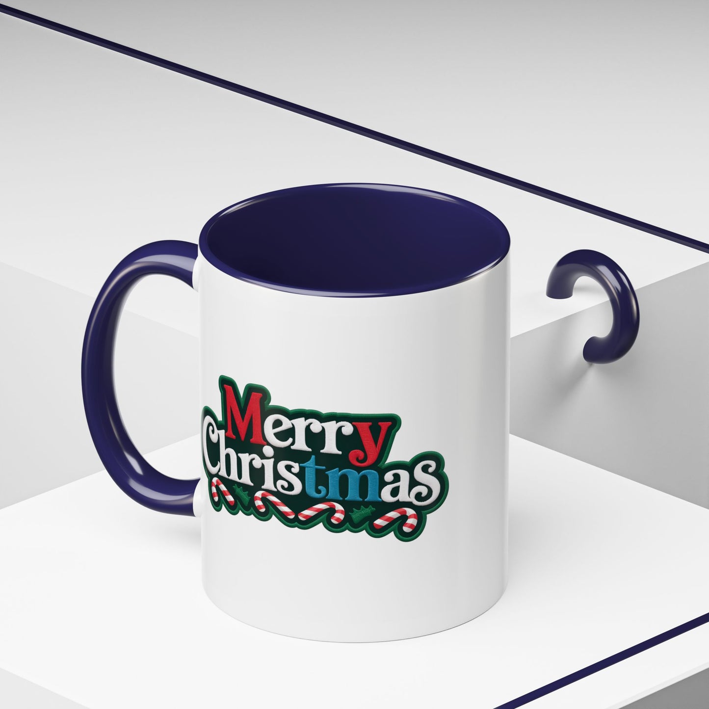 Christmas Mug - Merry Christmas White Red & Blue Text