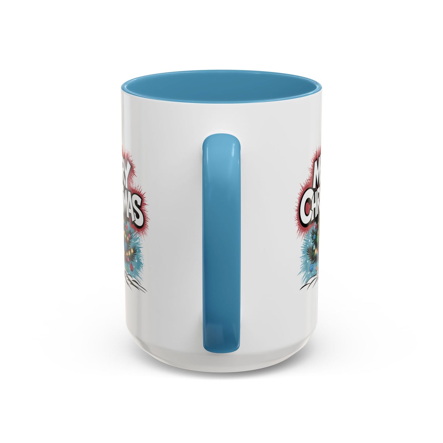 Christmas Mug - Merry Christmas White & Red Text Tree Lights