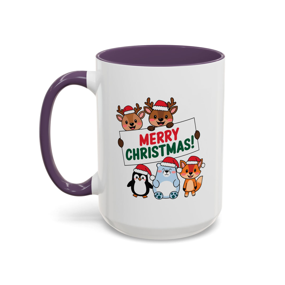 Christmas - Merry Christmas Red & Green Text Reindeer Penguin Bear Fox