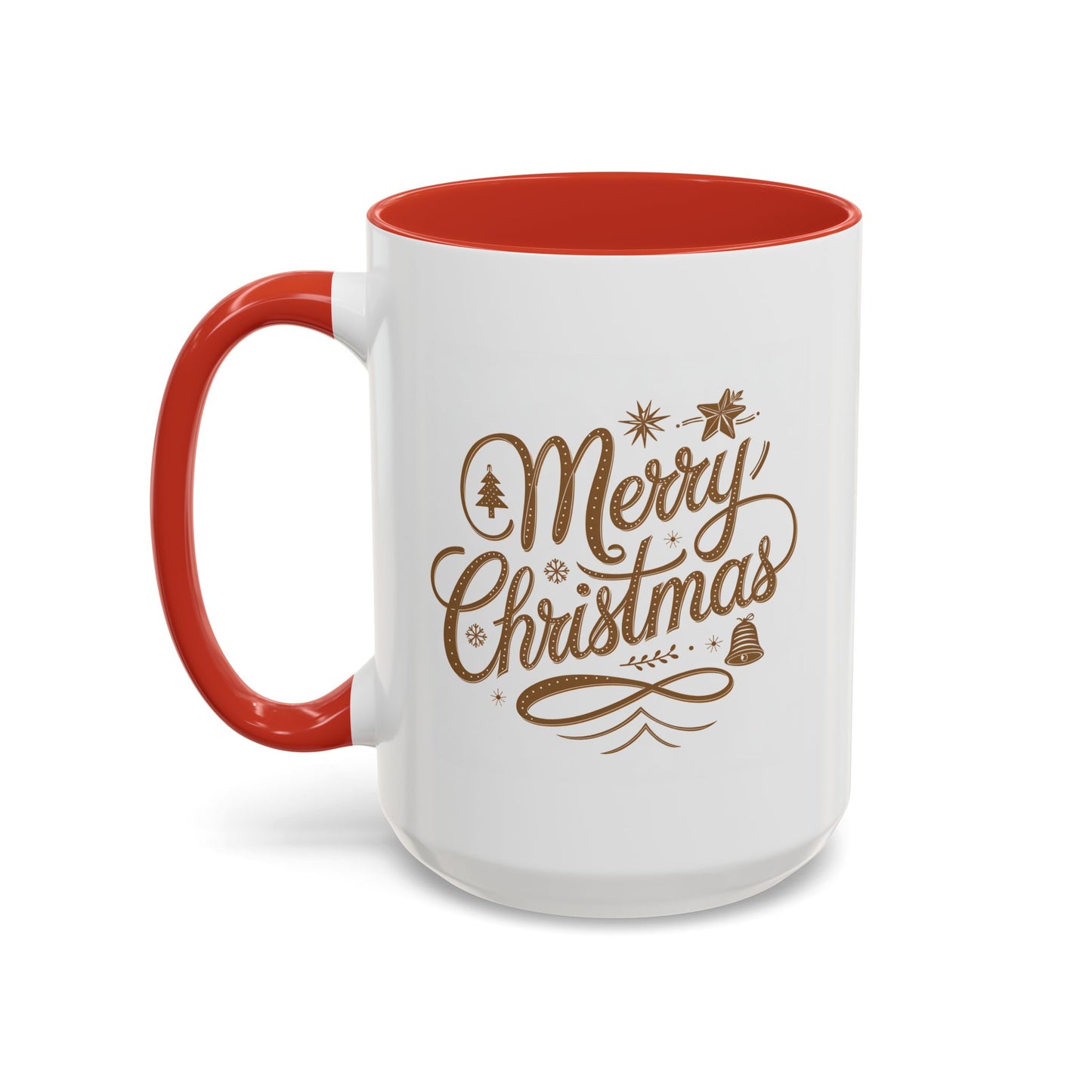 Christmas Mug - Merry Christmas Gold Text Tree Star Ornaments