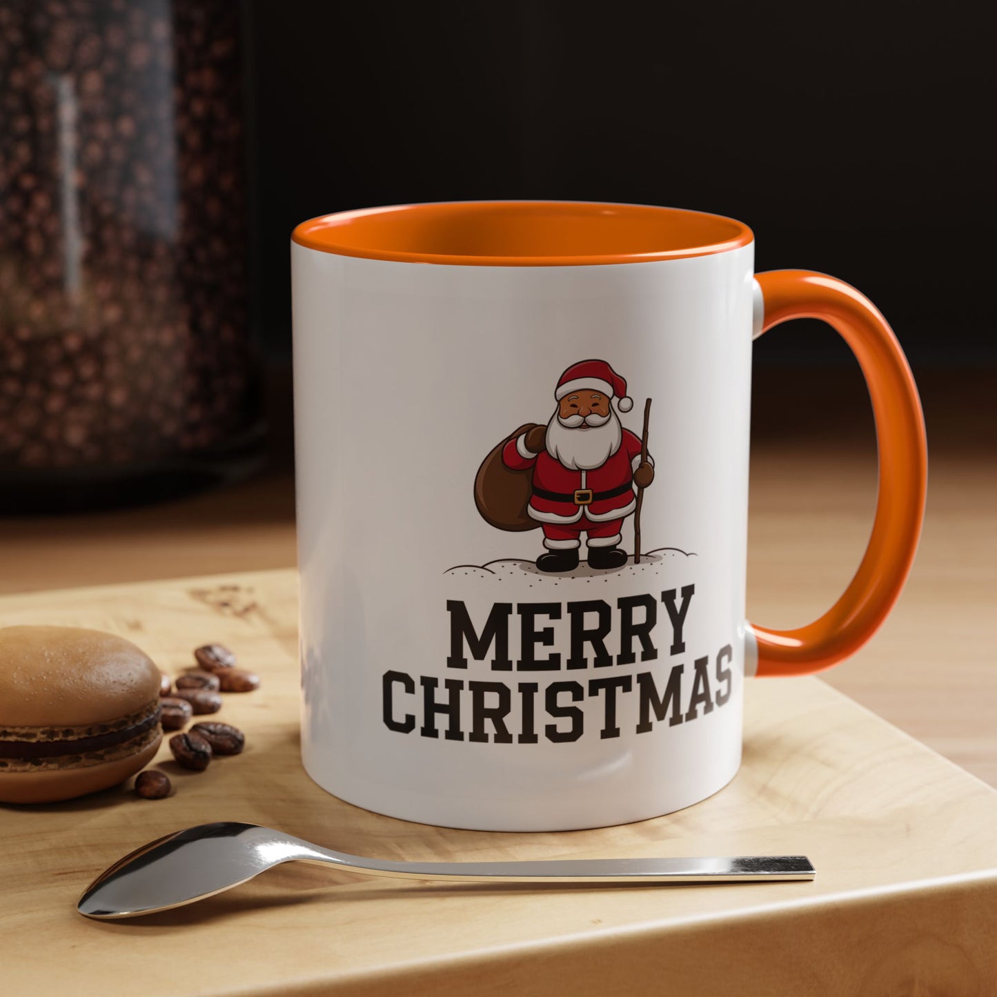 Christmas Mug - Merry Christmas Black Text Santa Walking