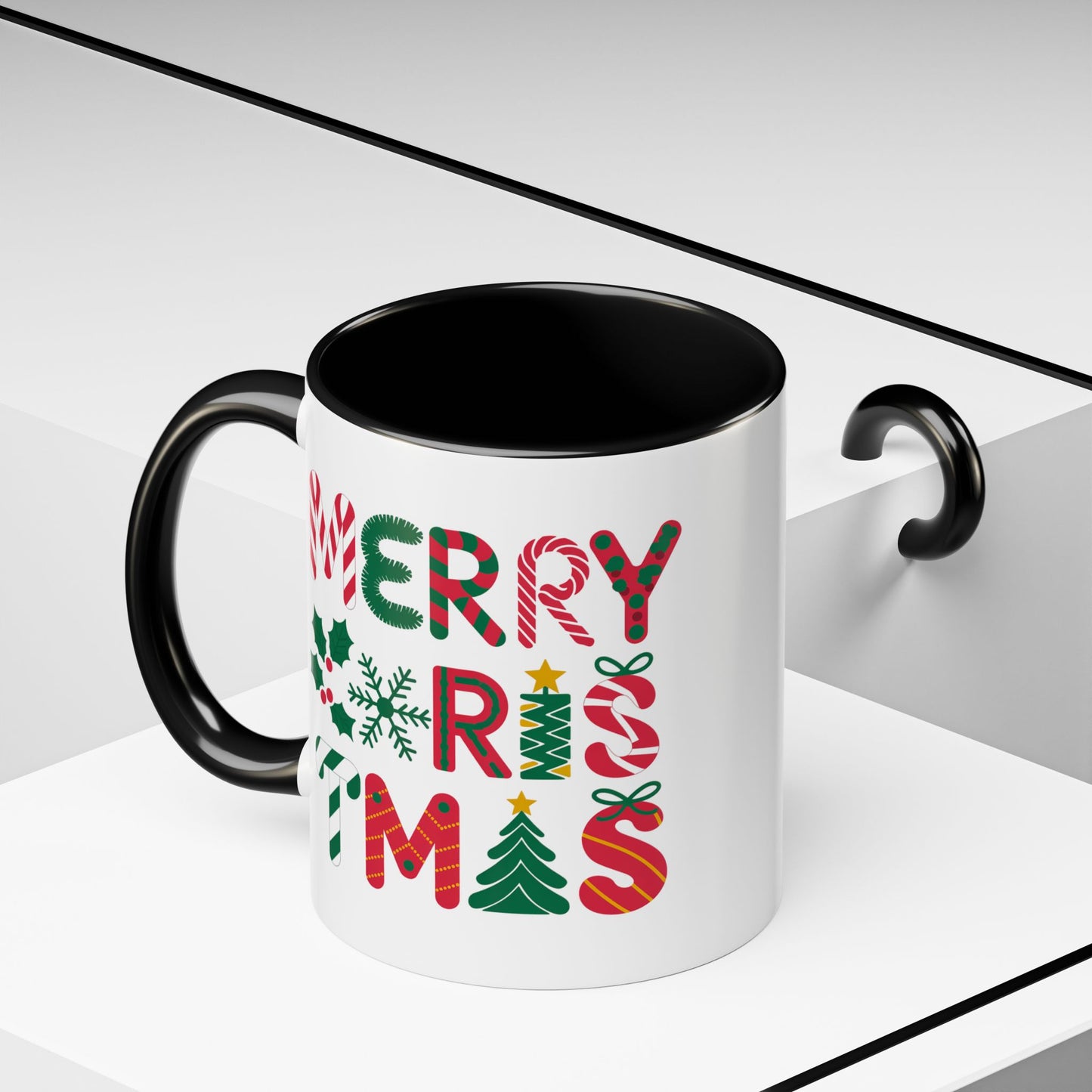 Christmas Mug - Merry Christmas Red Green & Gold Decorative Text