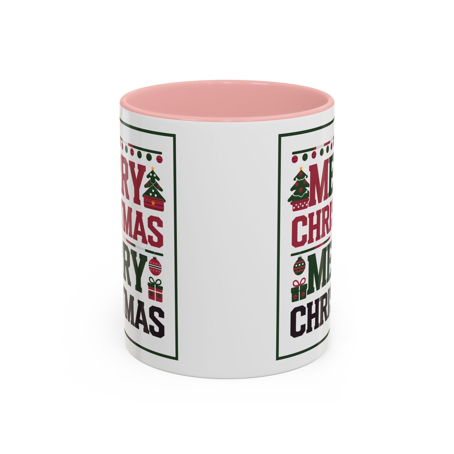 Christmas Mug - Merry Christmas Red Green & Black Text Trees Presents