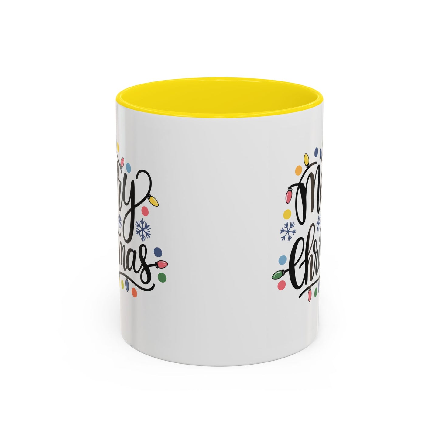 Christmas Mug - Merry Christmas Black Text Colored Lights