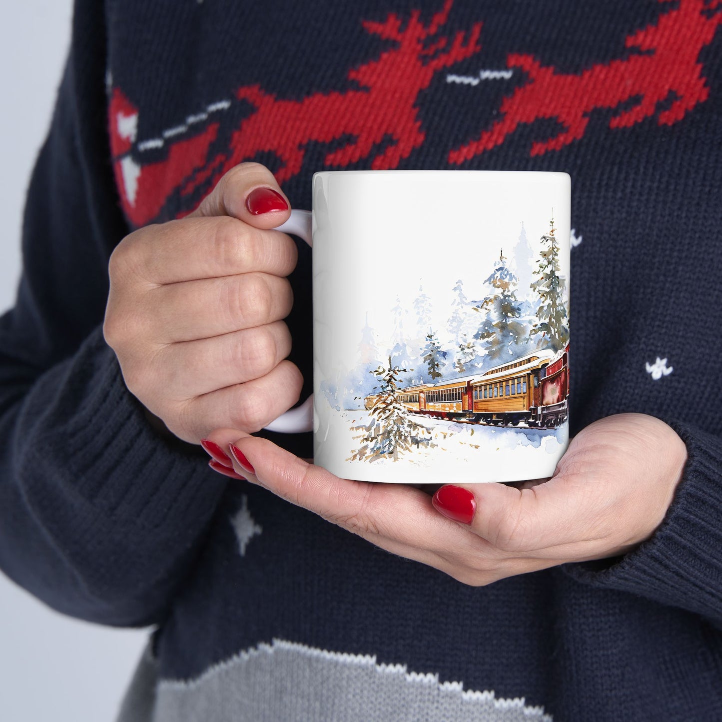 Christmas Mug - Snowy Landscape Train Wrap 6