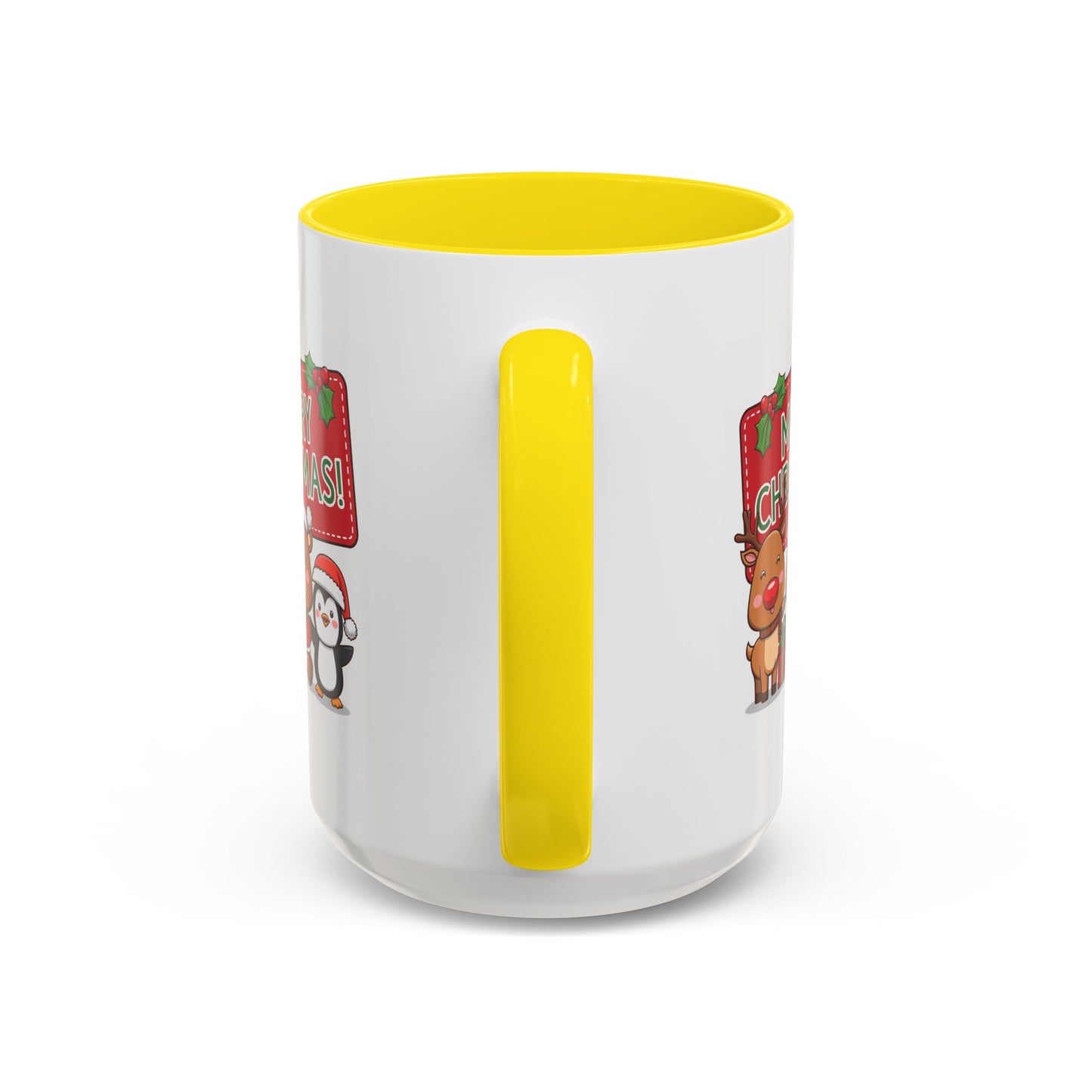 Christmas Mug - Green Text Red Banner Reindeer Bear Penguin