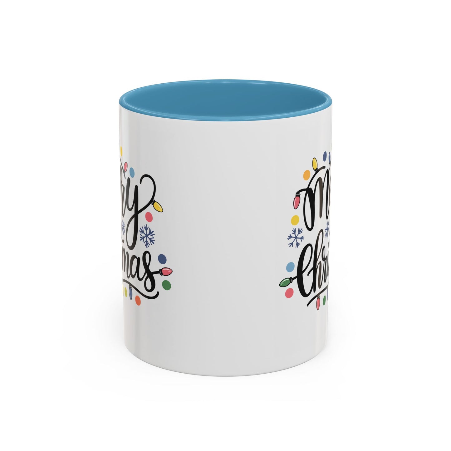 Christmas Mug - Merry Christmas Black Text Colored Lights