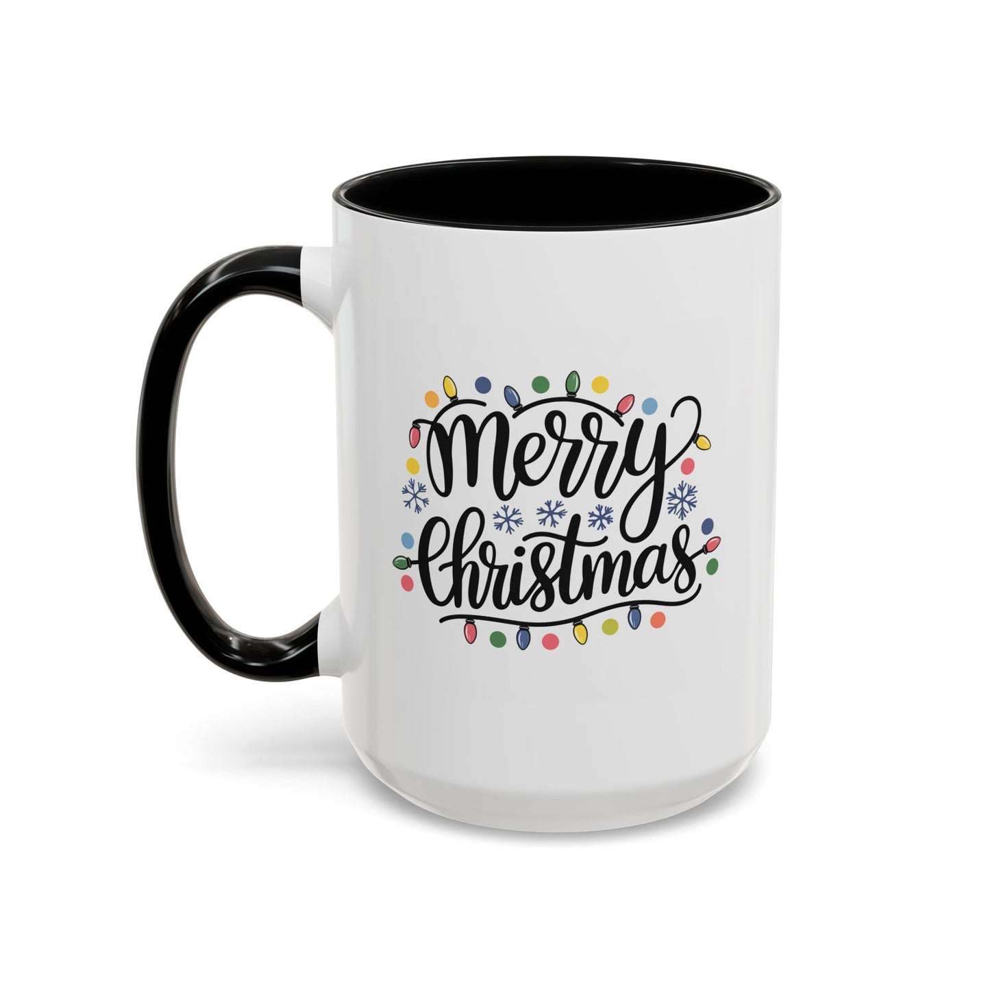 Christmas Mug - Merry Christmas Black Text Colored Lights
