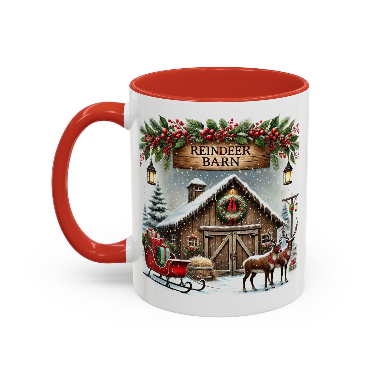 Christmas Mug - Reindeer Barn Sleigh Reindeer