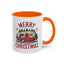 Christmas Mug - Merry Christmas Maroon Text Camper Trees Snowflakes