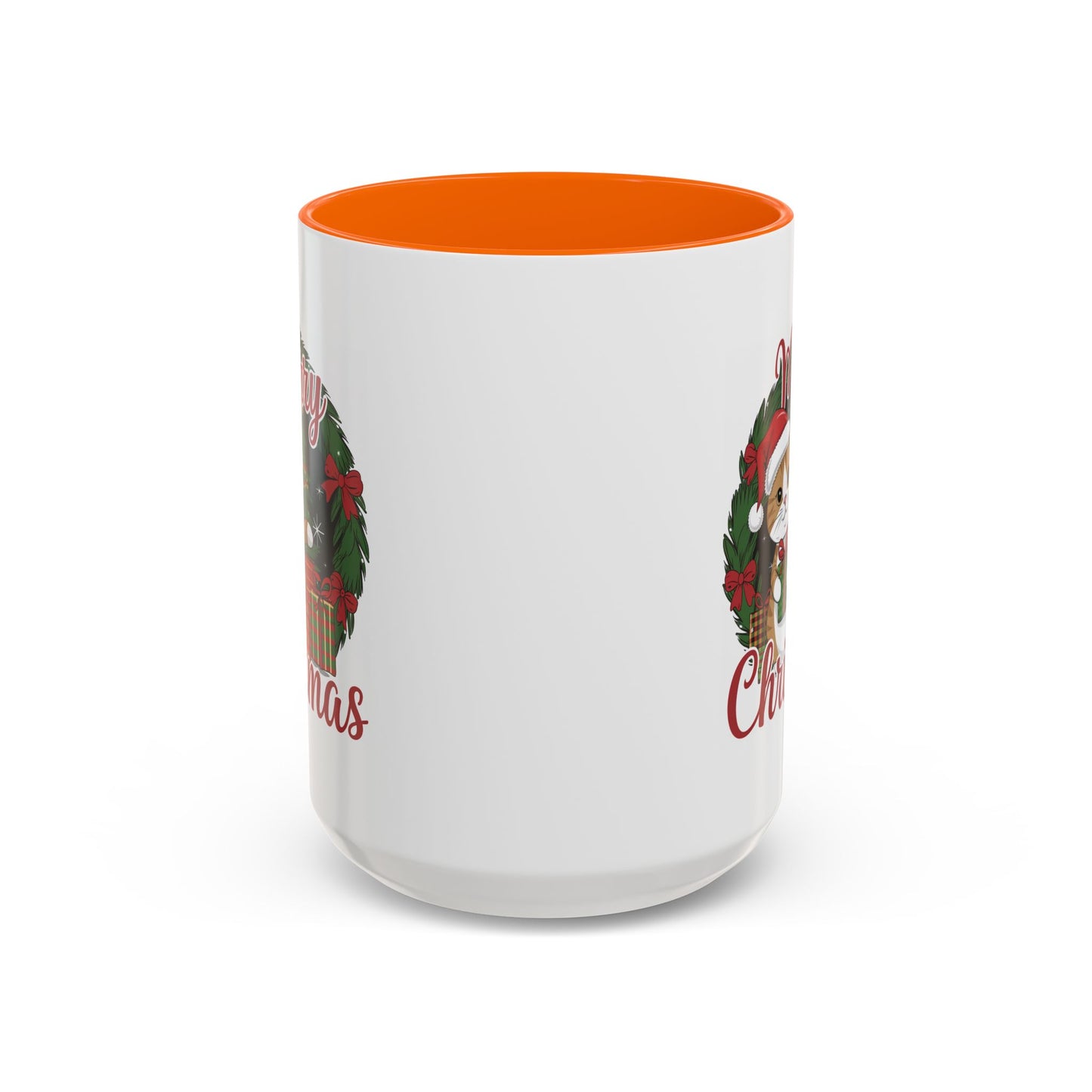 Christmas Mug - Merry Christmas Red Text Cat Presents Wreath