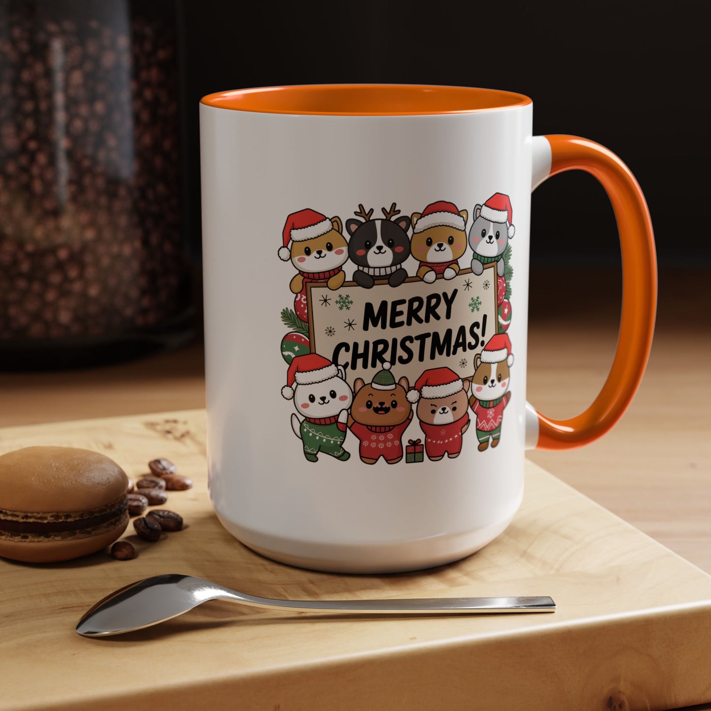 Christmas Mug - Merry Christmas Black Text Cute Animals