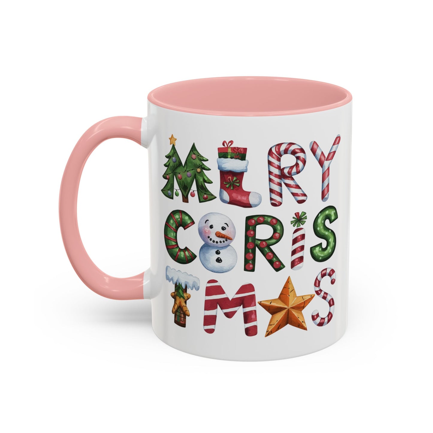 Christmas Mug - Merry Christmas Green Red & Gold Patterned Text