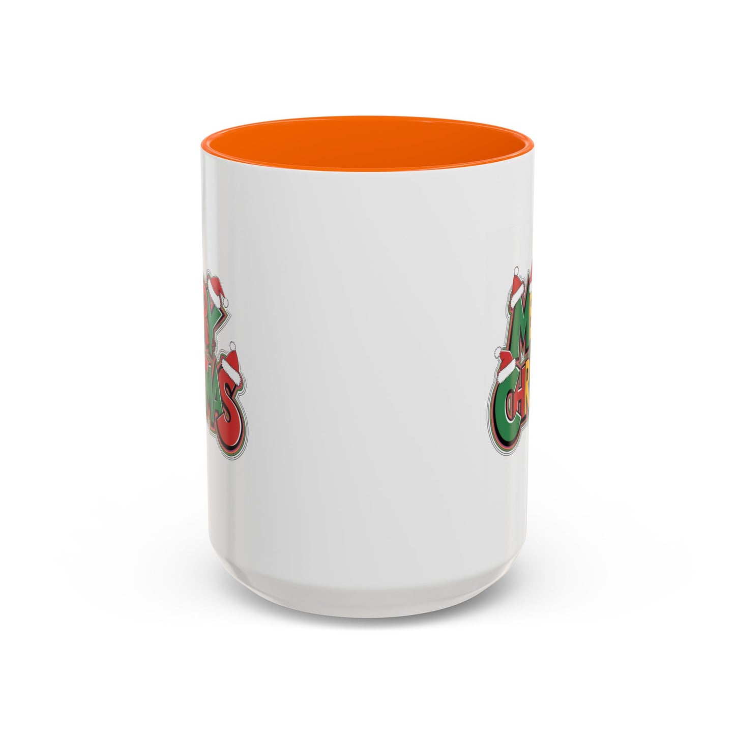 Christmas Mug - Merry Christmas Green Yellow & Red Text Hats