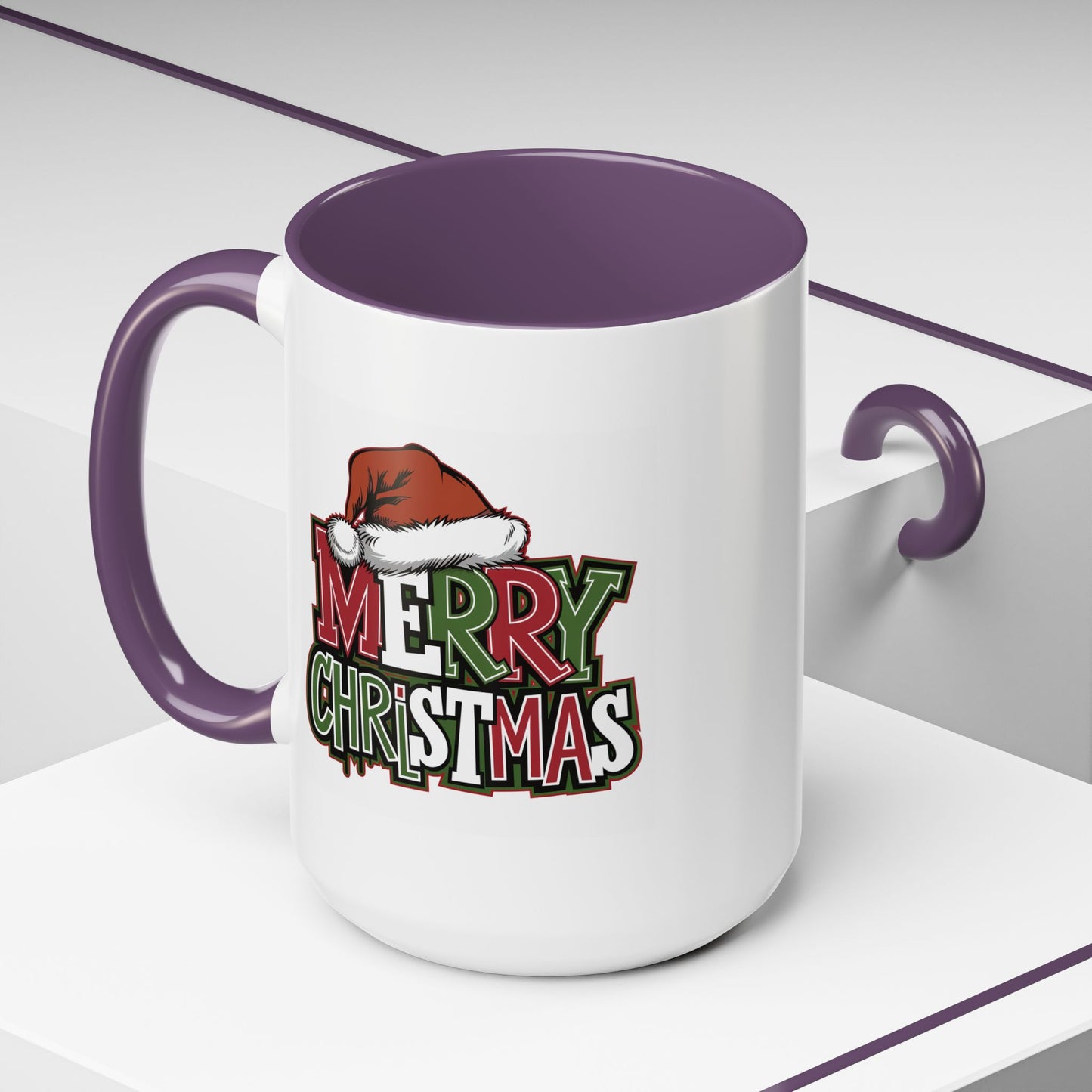 Christmas Mug - Merry Christmas Red Green & White Graffiti Hat