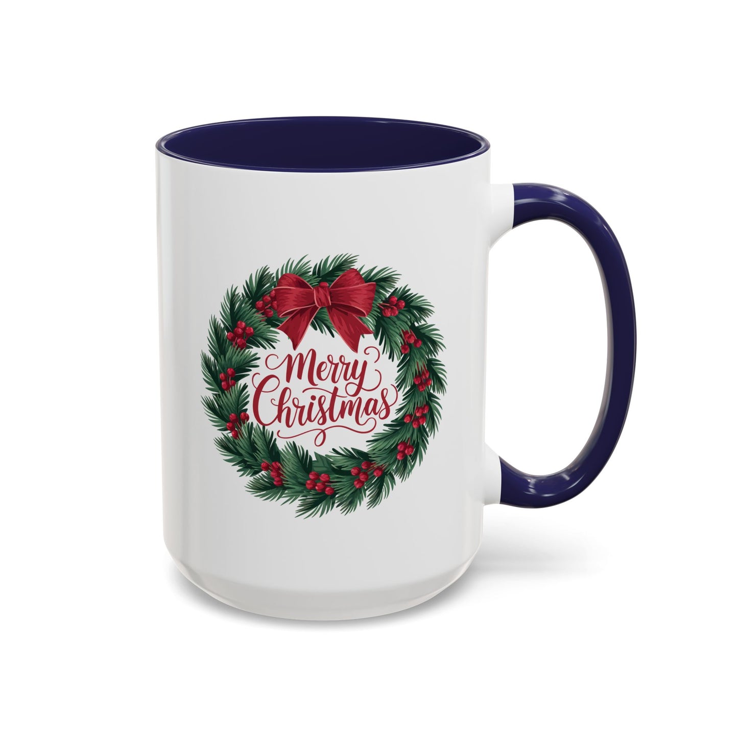 Christmas Mug - Merry Christmas Red Text Bow Wreath