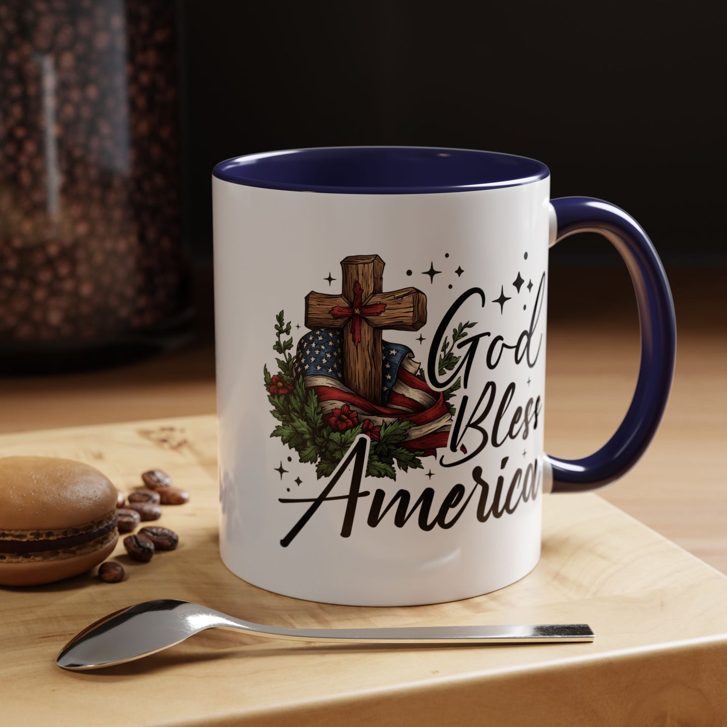 4th of July Mug - God Bless America Cross Flag