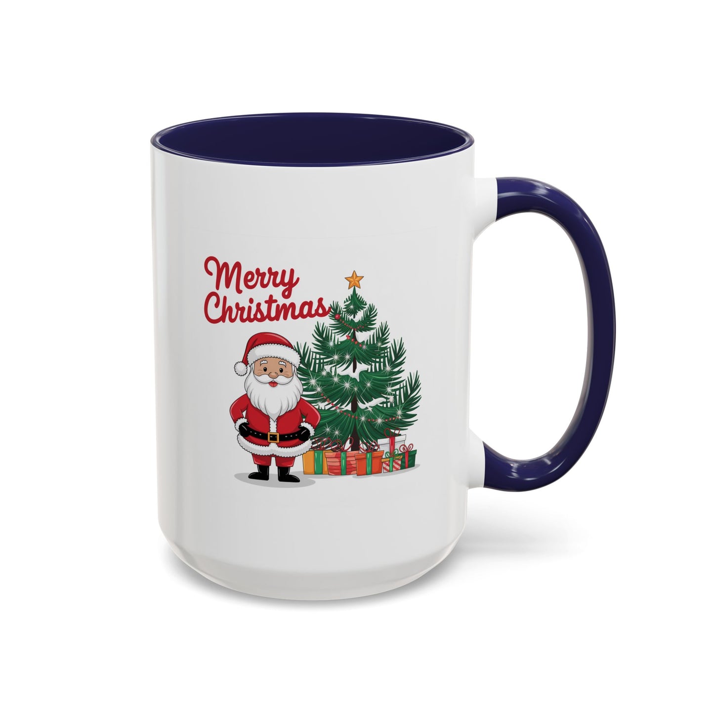 Christmas Mug - Merry Christmas Red Text Santa Tree Presents