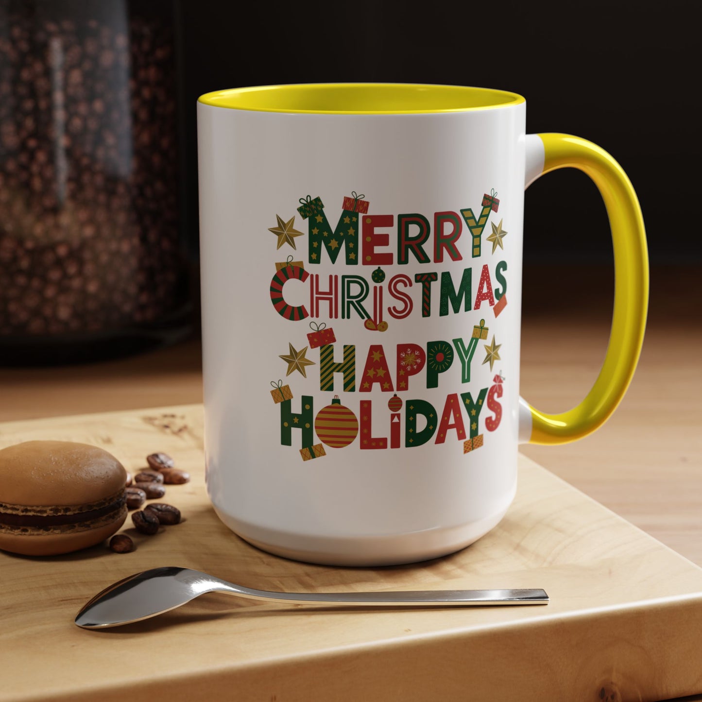 Christmas Mug - Merry Christmas Happy Holidays Decorative Text