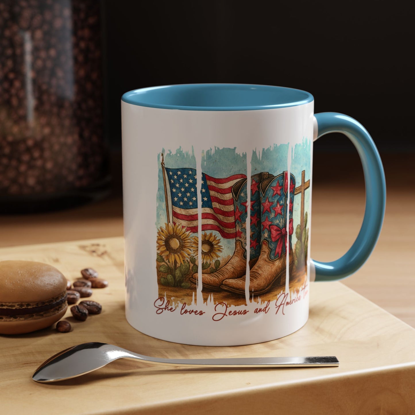 4th of July Mug - She Loves Jesus & America Too Boots