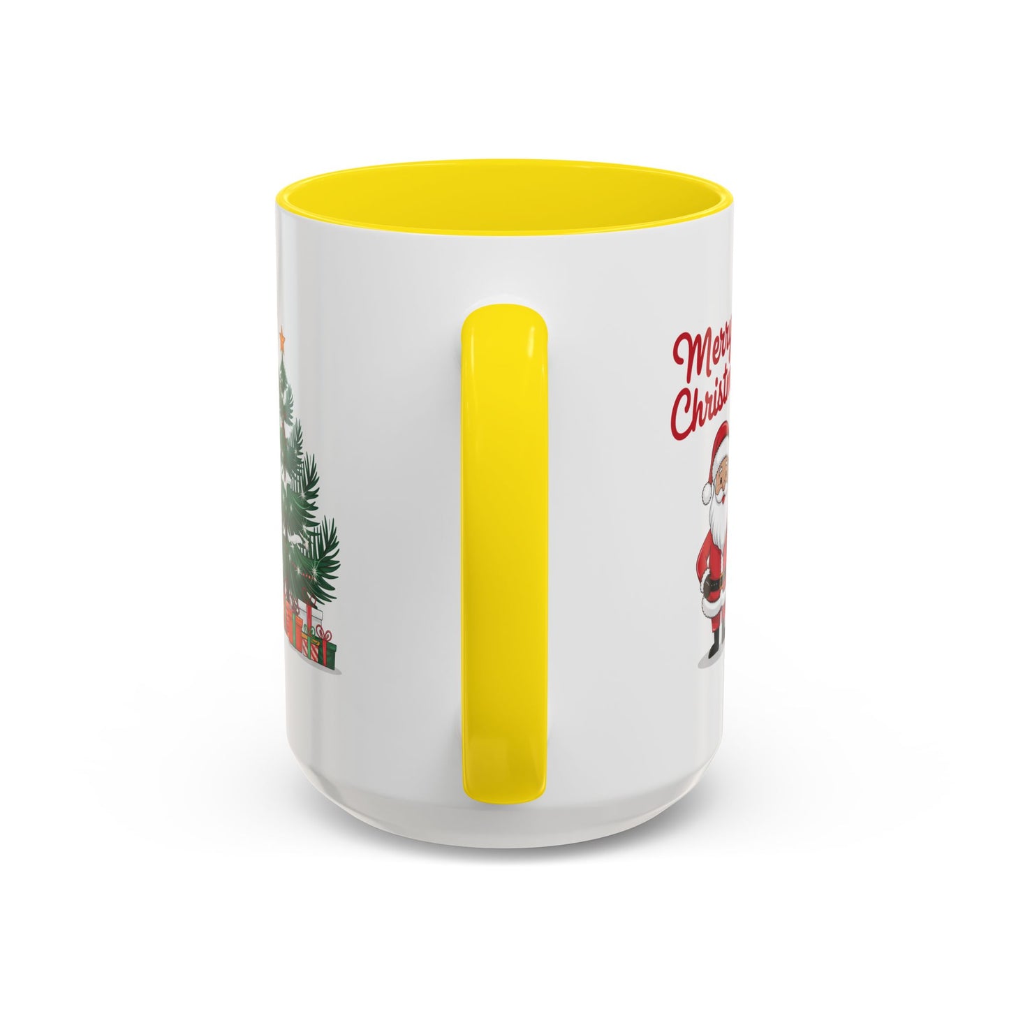 Christmas Mug - Merry Christmas Red Text Santa Tree Presents