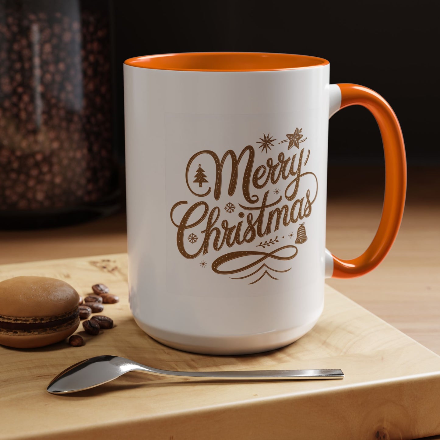 Christmas Mug - Merry Christmas Gold Text Tree Star Ornaments