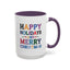 Christmas Mug - Happy Holidays and Merry Christmas Blue Yellow Purple Orange Red Text