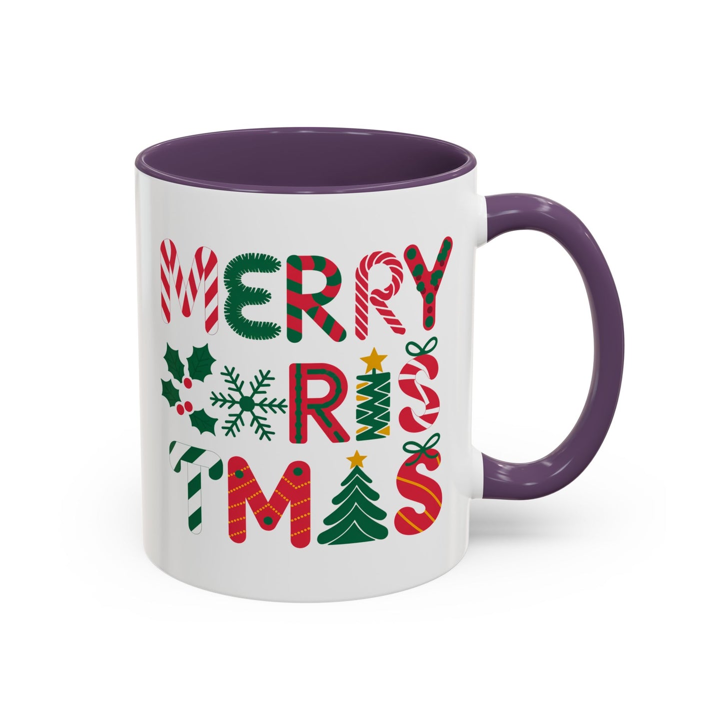 Christmas Mug - Merry Christmas Red Green & Gold Decorative Text