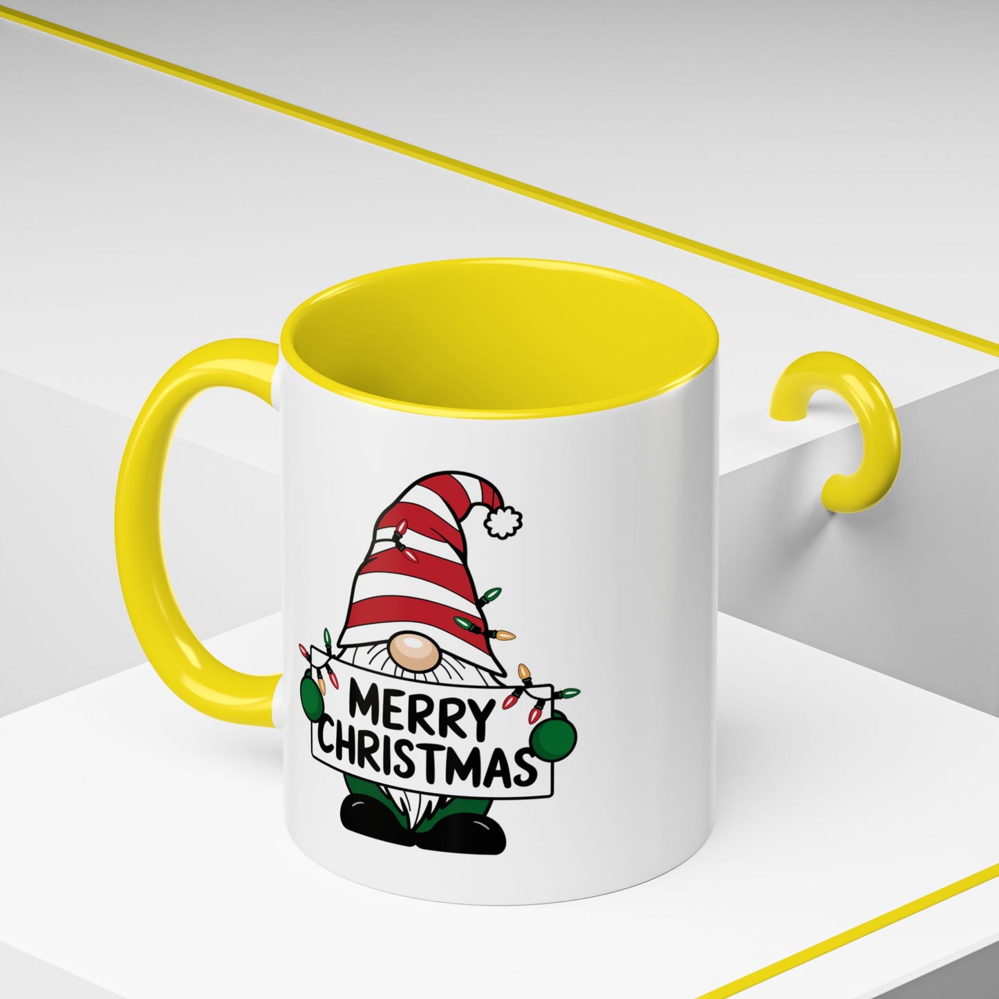 Christmas Mug - Merry Christmas Black Text Gnome Lights