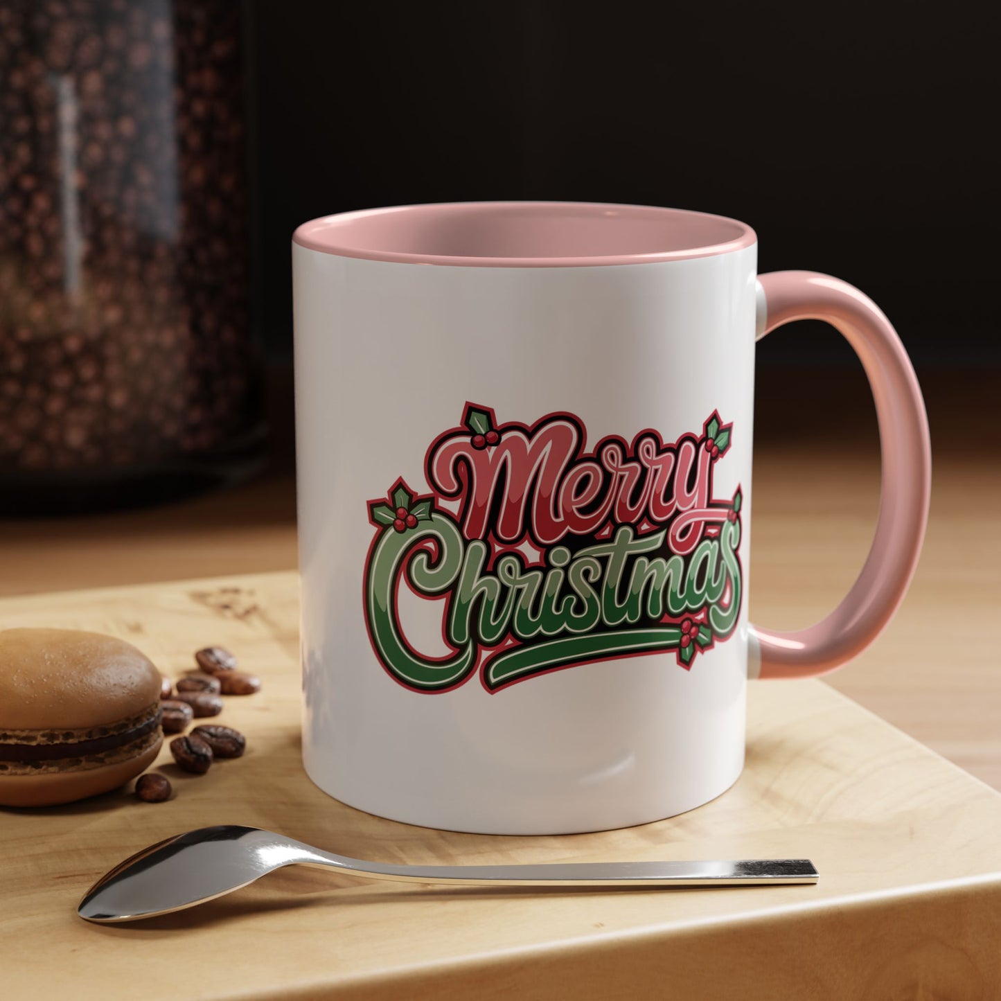 Christmas Mug - Merry Christmas Red & Green Text Mistletoe