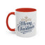 Christmas Mug - Merry Christmas Blue Text Gold Ornaments