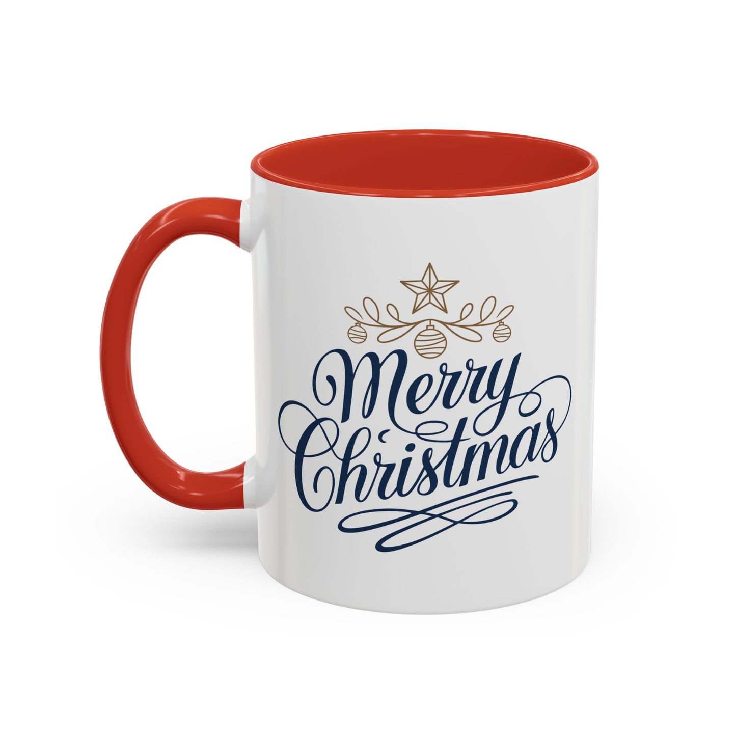 Christmas Mug - Merry Christmas Blue Text Gold Ornaments