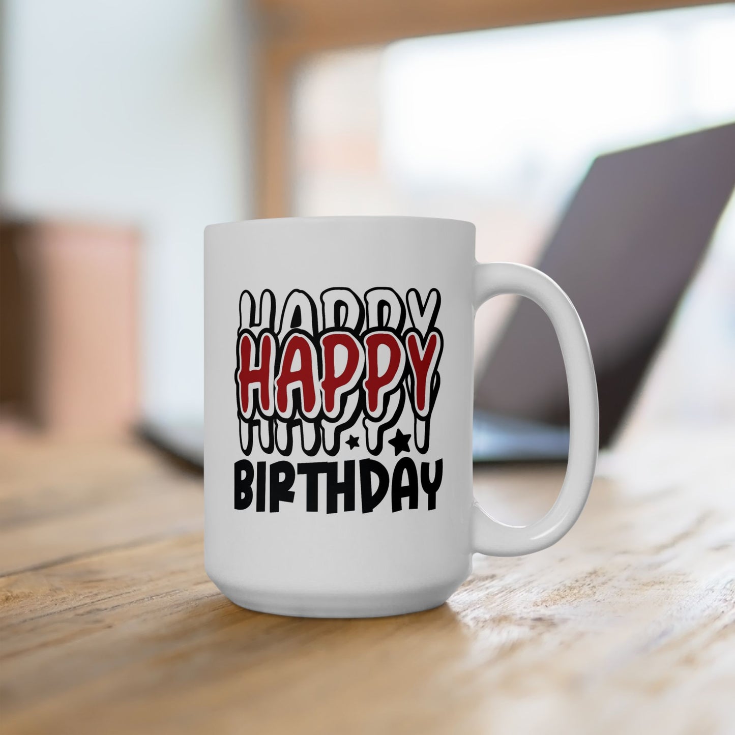 Birthday Mug - Happy Birthday Red White & Black Text