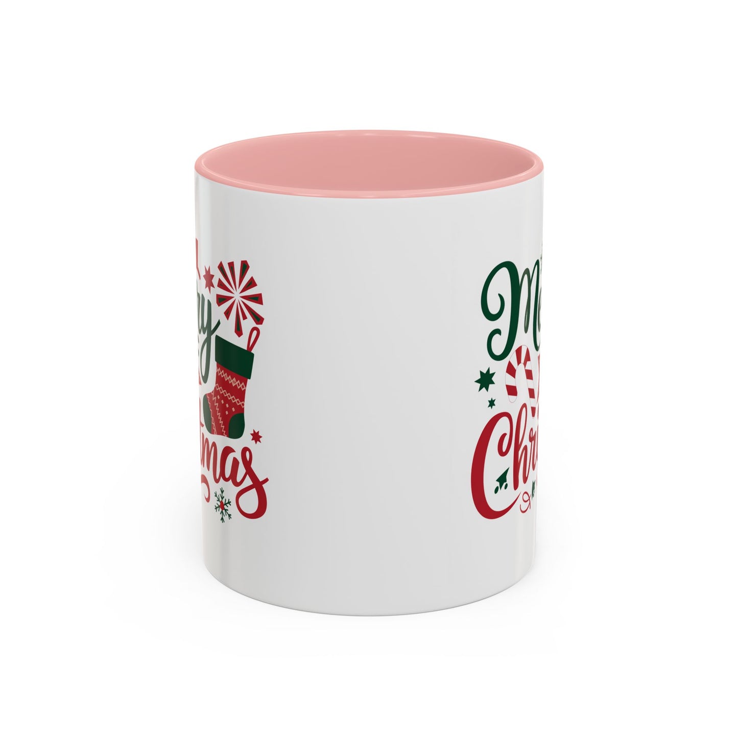 Christmas Mug - Merry Christmas Green & Red Text Star Candy Cane Stocking Snowflake