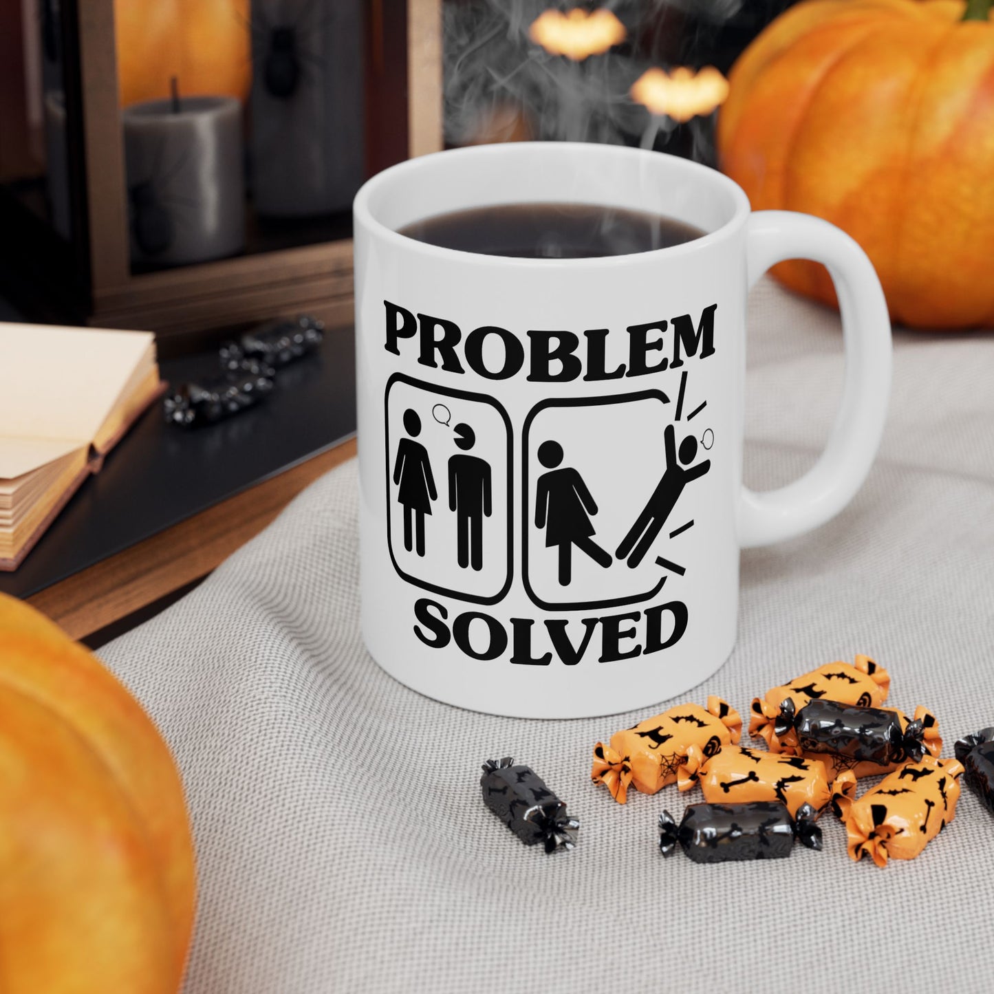Humor Mug - Problem Solved - Girl Kicks Boy