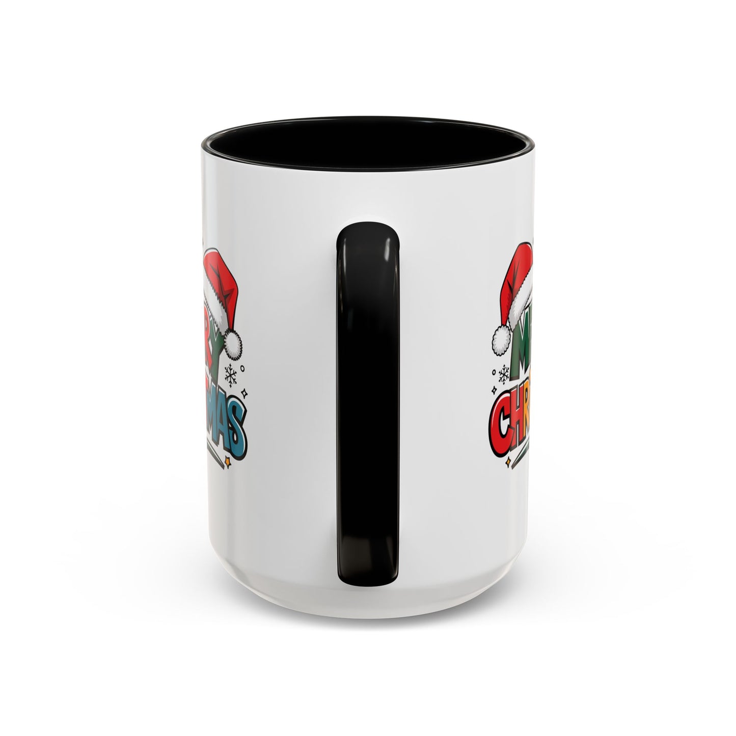 Christmas Mug - Merry Christmas Green Red Yellow and Blue Text Red Hats