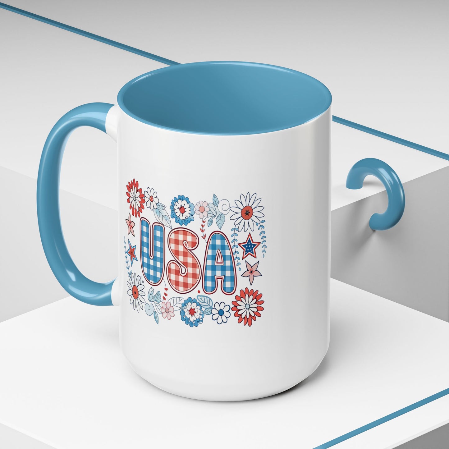 4th of July Mug - USA Preppy Floral