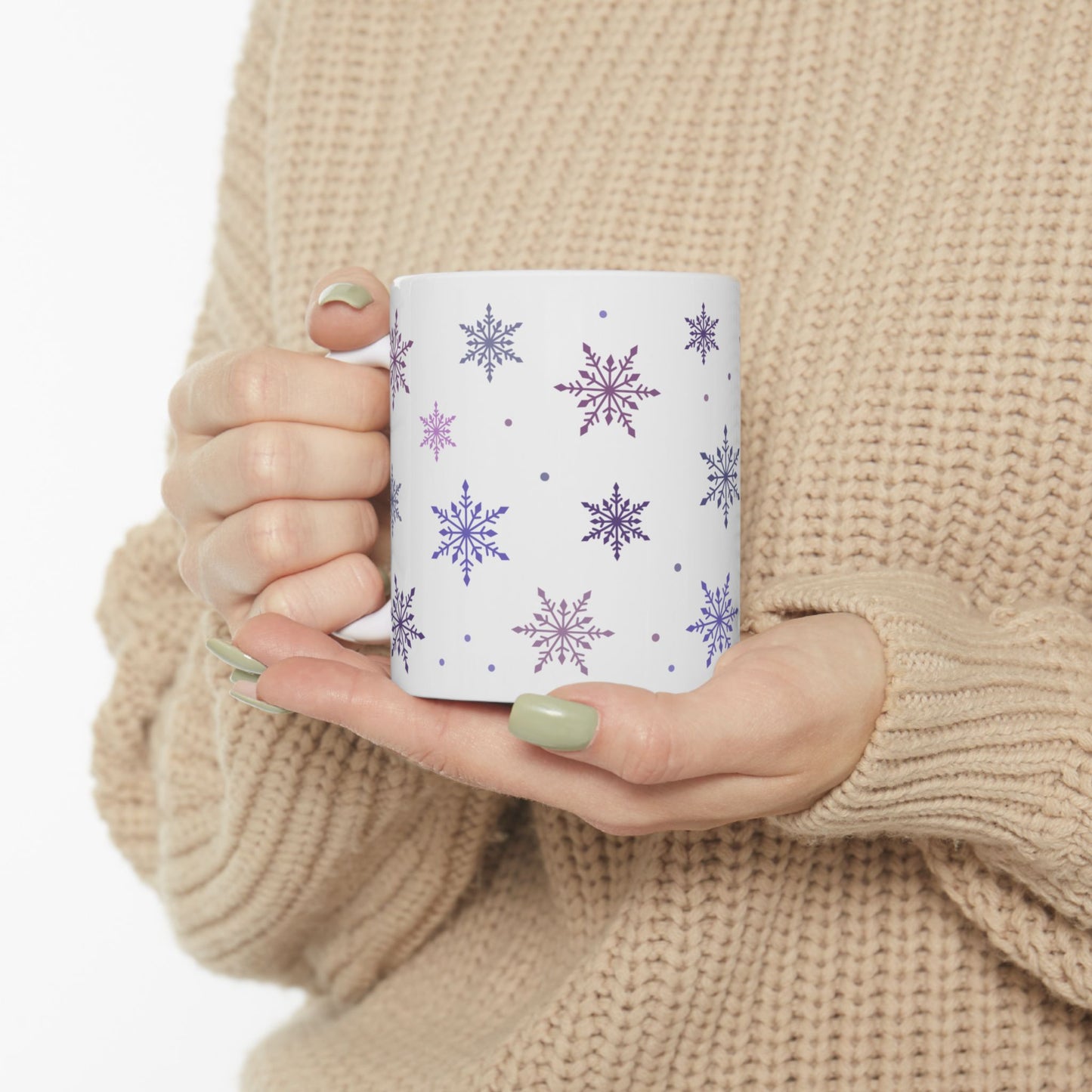 Christmas Mug - Pink & Purple Snowflakes Pattern