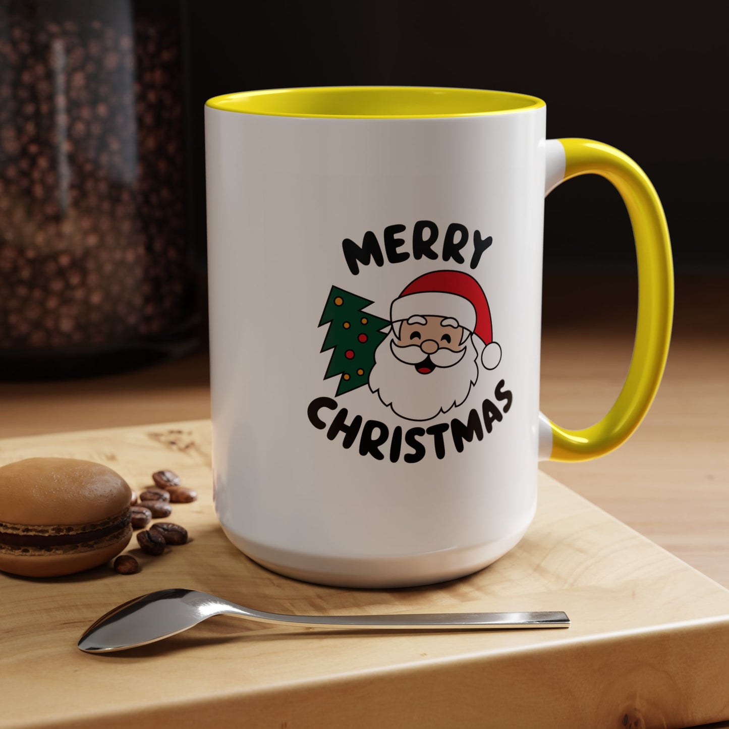 Christmas Mug - Merry Christmas Black Text Santa Tree